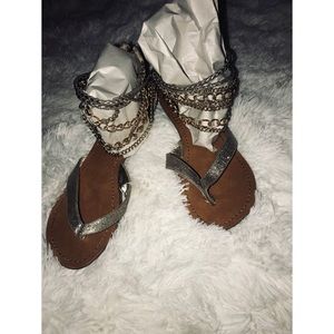 Gold ankle wrap flats